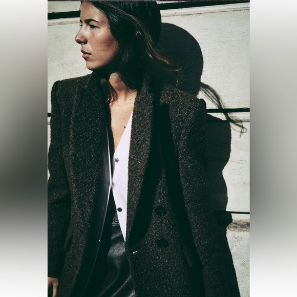 Zara Long boucle Double Breasted Blazer coat - Picture 5 of 12